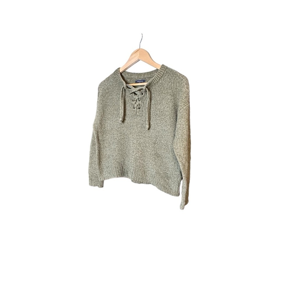 American Eagle Olive Green, LaceUp Cropped Y2k 90’s Casual Everyday Sweater sz M - Picture 8 of 14